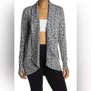 90 Degree By Reflex Gray Animal Print Cardigan